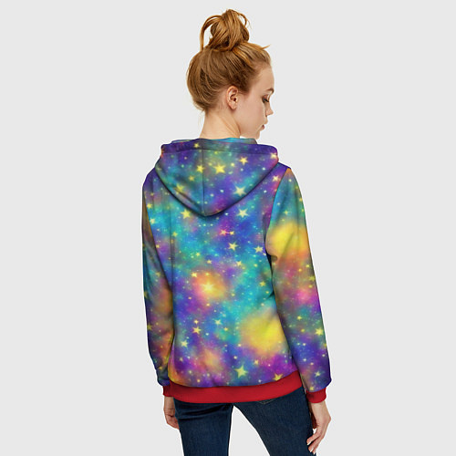 Женская толстовка на молнии Звездный космос, сияющий волшебством / 3D-Красный – фото 4