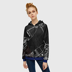 Толстовка на молнии женская Чертеж ракеты, цвет: 3D-синий — фото 2