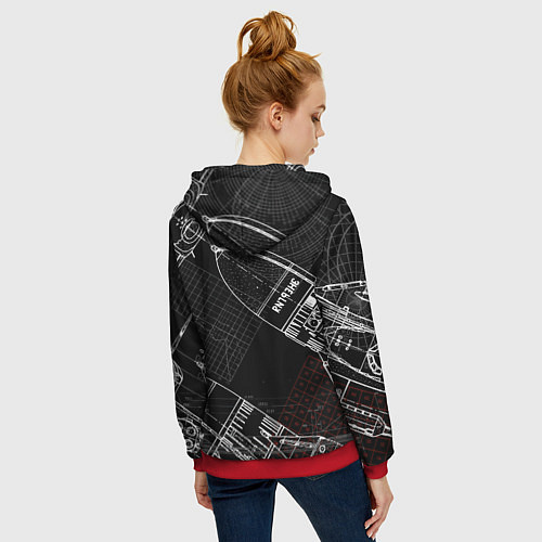 Женская толстовка на молнии Чертеж ракеты / 3D-Красный – фото 4