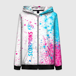 Толстовка на молнии женская Scorpions neon gradient style: по-вертикали, цвет: 3D-черный