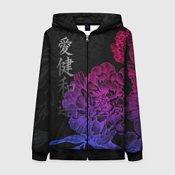 Женская толстовка на молнии Neon flowers - japanese art