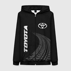 Толстовка на молнии женская Toyota speed на темном фоне со следами шин: надпис, цвет: 3D-черный