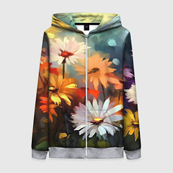 Толстовка на молнии женская Маслянные ромашки, цвет: 3D-меланж