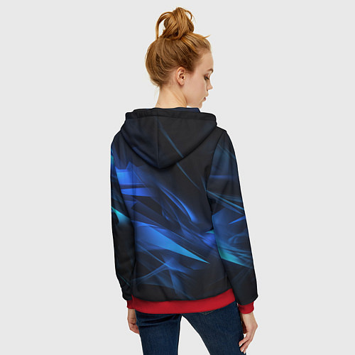 Женская толстовка на молнии Black blue texture / 3D-Красный – фото 4