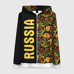 Толстовка на молнии женская Russia хохлома, цвет: 3D-белый