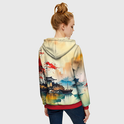 Женская толстовка на молнии Краски природы / 3D-Красный – фото 4