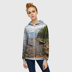 Толстовка на молнии женская Лодка на Ладоге, цвет: 3D-меланж — фото 2