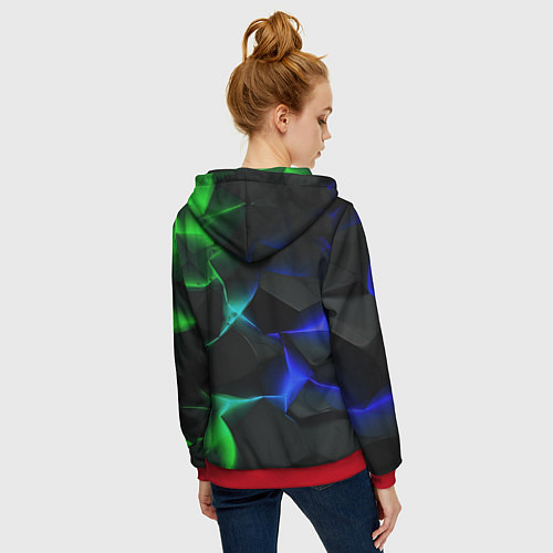 Женская толстовка на молнии Синие и зеленые плиты / 3D-Красный – фото 4