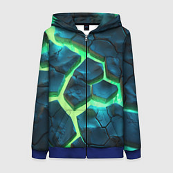 Толстовка на молнии женская Яркий зеленый разлом плит, цвет: 3D-синий