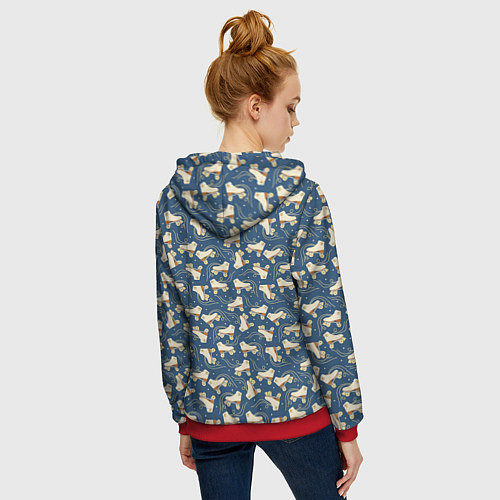 Женская толстовка на молнии Ретро ролики со смайлами на синем фоне / 3D-Красный – фото 4