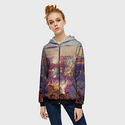 Толстовка на молнии женская Салют в ночном небе, цвет: 3D-черный — фото 2