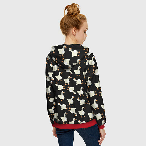 Женская толстовка на молнии Паттерн с гусями / 3D-Красный – фото 4