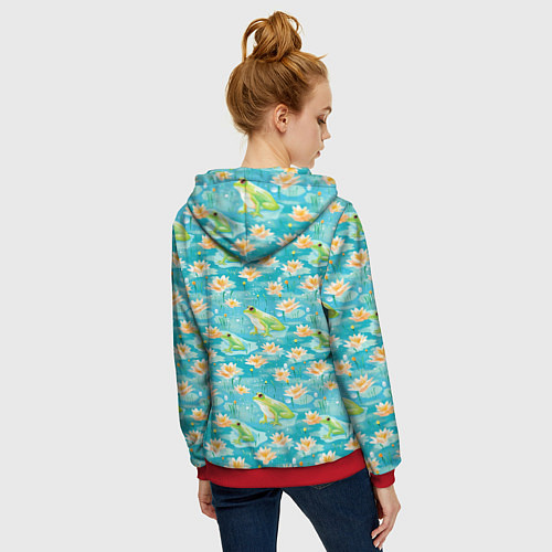 Женская толстовка на молнии Кувшинки и лягушки / 3D-Красный – фото 4