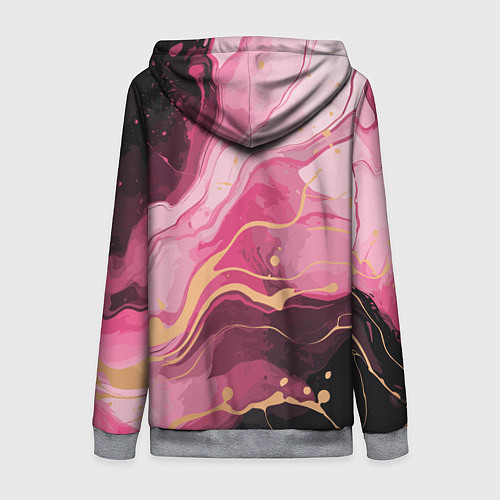 Женская толстовка на молнии Абстрактный черно-розовый мраморный узор / 3D-Меланж – фото 2