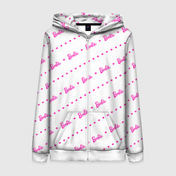 Толстовка на молнии женская Барби паттерн - логотип и сердечки, цвет: 3D-белый