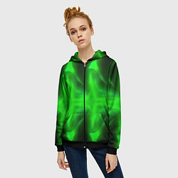 Толстовка на молнии женская Black green abstract, цвет: 3D-черный — фото 2