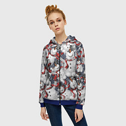 Толстовка на молнии женская Зимний паттерн со снеговиками, цвет: 3D-синий — фото 2