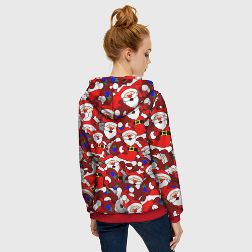 Женская толстовка на молнии Новогодний паттерн с дедами морозами / 3D-Красный – фото 4
