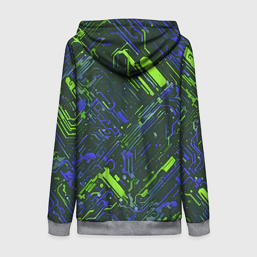 Женская толстовка на молнии Киберпанк линии зелёные и синие / 3D-Меланж – фото 2