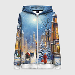 Женская толстовка на молнии Новогодний городской пейзаж