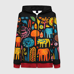 Женская толстовка на молнии Африканский узор со слонами - нейросеть