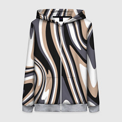 Толстовка на молнии женская Абстракция чёрно-бежевая, цвет: 3D-меланж