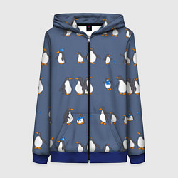 Толстовка на молнии женская Забавное семейство пингвинов, цвет: 3D-синий