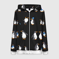 Толстовка на молнии женская Веселая семья пингвинов, цвет: 3D-белый