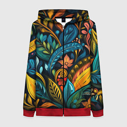 Толстовка на молнии женская Растительный узор в бразильском стиле, цвет: 3D-красный