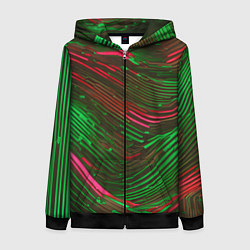 Женская толстовка на молнии Волнистые линии зелёные и красные