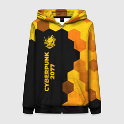 Толстовка на молнии женская Cyberpunk 2077 - gold gradient по-вертикали, цвет: 3D-черный