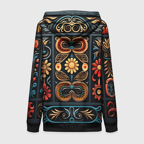 Женская толстовка на молнии Узор с растительными элементами в славянском стиле / 3D-Черный – фото 2