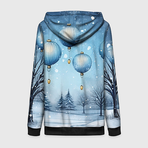 Женская толстовка на молнии Крупные новогодние шары / 3D-Черный – фото 2