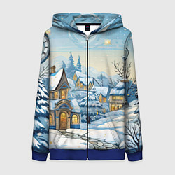 Толстовка на молнии женская Новогодний город иллюстрация, цвет: 3D-синий