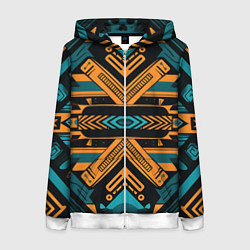 Толстовка на молнии женская Геометрический узор в стиле ацтеков, цвет: 3D-белый