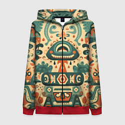 Толстовка на молнии женская Абстрактный узор в мексиканском фолк-арт стиле, цвет: 3D-красный