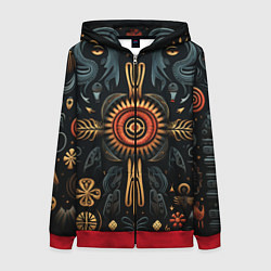 Толстовка на молнии женская Паттерн в славянской стилистике, цвет: 3D-красный