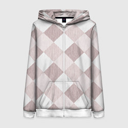 Толстовка на молнии женская Геометрический светло коричневый узор квадраты, цвет: 3D-белый