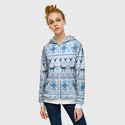 Толстовка на молнии женская Blue sweater with reindeer, цвет: 3D-белый — фото 2