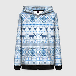 Женская толстовка на молнии Blue sweater with reindeer