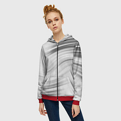 Толстовка на молнии женская Бело-серый абстрактный узор дымчатый, цвет: 3D-красный — фото 2