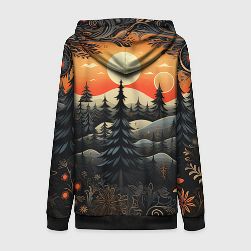 Женская толстовка на молнии Зимний лес в ожидании праздника / 3D-Черный – фото 2