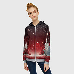 Толстовка на молнии женская Зимний берег реки с деревьями и льдом, цвет: 3D-меланж — фото 2
