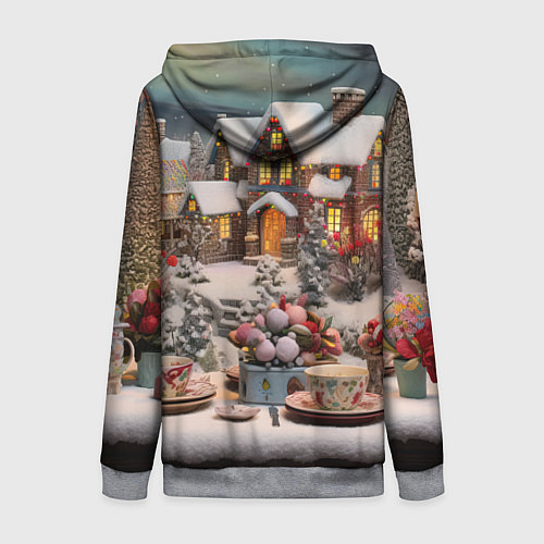 Женская толстовка на молнии Объемные новогодние домики / 3D-Меланж – фото 2