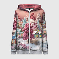 Толстовка на молнии женская Зимний закат новый год, цвет: 3D-меланж