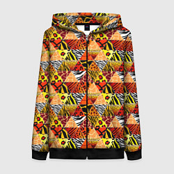 Толстовка на молнии женская Лоскутные треугольники, цвет: 3D-черный