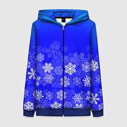 Толстовка на молнии женская Снежинки на синем, цвет: 3D-синий
