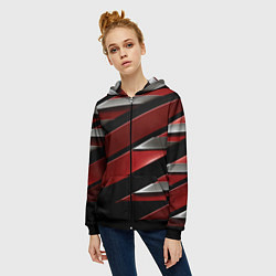 Толстовка на молнии женская Красная металическая абстракция, цвет: 3D-черный — фото 2