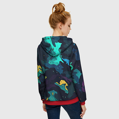 Женская толстовка на молнии Акватический камуфляж / 3D-Красный – фото 4
