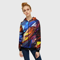 Толстовка на молнии женская Прозрачные блестящие камни, цвет: 3D-черный — фото 2